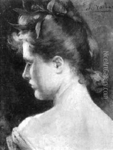 Portrait Einer Dame Im Verlorenen Profil Oil Painting - Jules Louis Machard