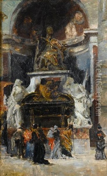 Interior De La Basilica De San Pedro, Monumento Al Papa Urbano Viii, Vaticano Oil Painting - Francisco Pradilla y Ortiz