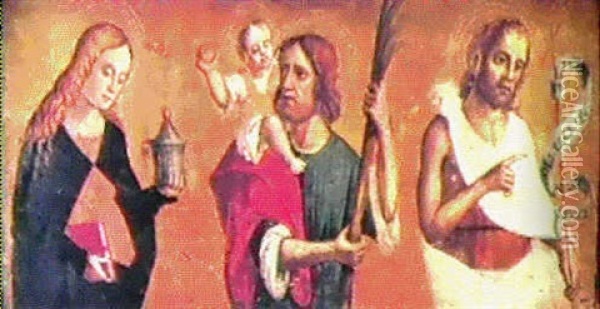 Saint Christophe Entre Sainte Marie-madeleine Et   Saint Jean-baptiste & Saint Nicolas De Tolentino... Oil Painting - Antonio Marinoni