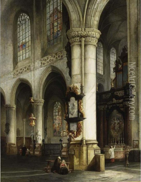 The Interior Of The Saint Jacob Church, Antwerp Oil Painting - Johannes Bosboom