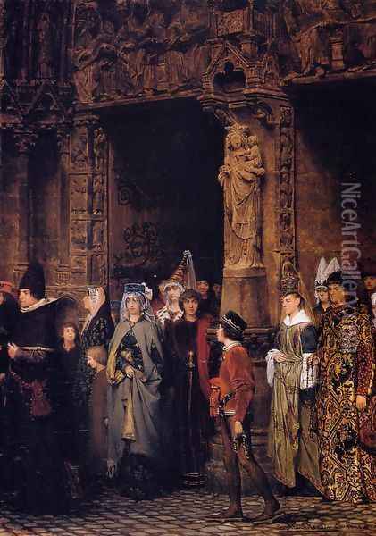 Leaving Church in the Fifteenth Century Oil Painting - Sir Lawrence Alma-Tadema