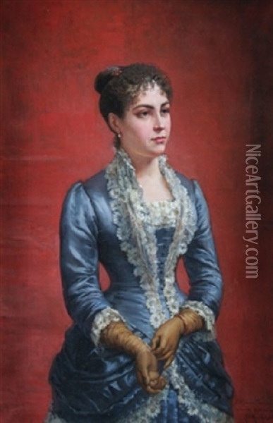 Portrait Of A Woman In Blue Oil Painting - Ludovic (Louis Hippolyte) Mouchot