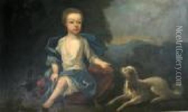 Child With Spaniel In A Landscape Oil Painting - James Francis Maubert