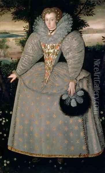 Portrait of Elizabeth Buxton nee Kemp c.1588-90 Oil Painting - Robert Peake