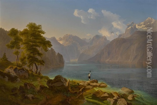Vorderer Gosausee Mit Dachstein Oil Painting - Maximilian Haushofer