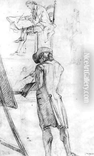 Artist at his Easel and the Artist Drawing Oil Painting - Gabriel De Saint Aubin