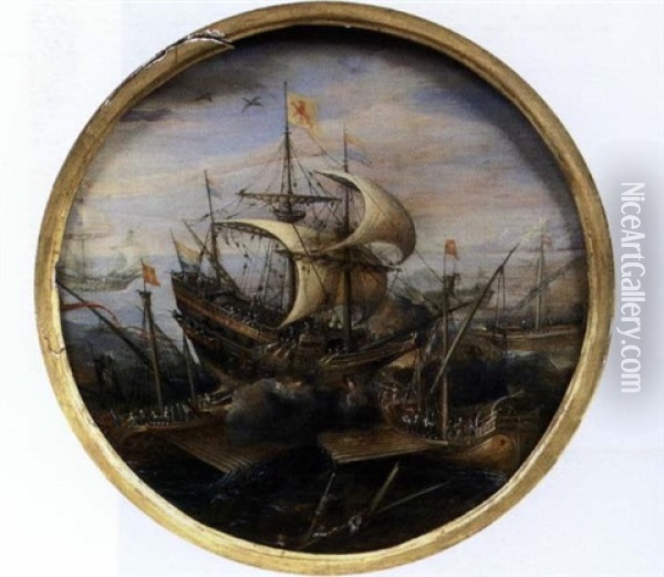 Bataille Navale Oil Painting - Caspar van Eyck