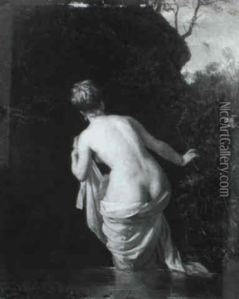 Junge Frau In Ruckansicht Aus Einem See Steigend Oil Painting - Rudolf Geyling
