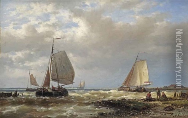 Shipping In A Stiff Breeze Off The Dutch Coast Oil Painting - Abraham Hulk the Elder