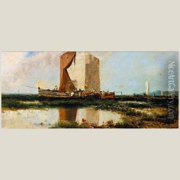Paiaje Con Barcas Oil Painting - Andres Larraga Y Montaner