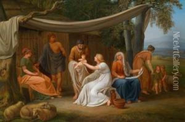 Ein Antikesfamilienideal Oil Painting - Johann Georg Schutz