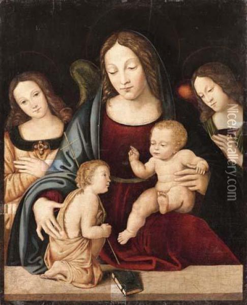 Madonna Con Bambino, San Giovannino E Angeli Oil Painting - Giovanni Antonio Boltraffio