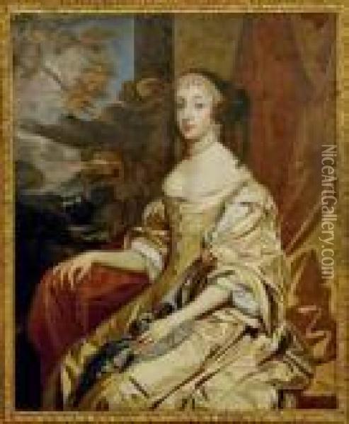 Portrait Of Henriette D'angleterre, Dutchess Of Orleans, Seated Ina Landscape Oil Painting - Sir Peter Lely