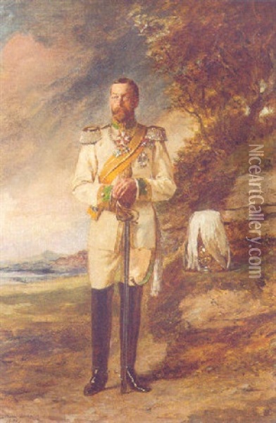 His Royal Highness George Prince Of Wales In Prussian Military Uniform Oil Painting - John Seymour Lucas