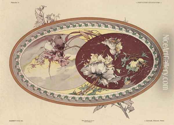 Birds and flowers plate 19 from Fantaisies decoratives Oil Painting - Jules Auguste Habert-Dys