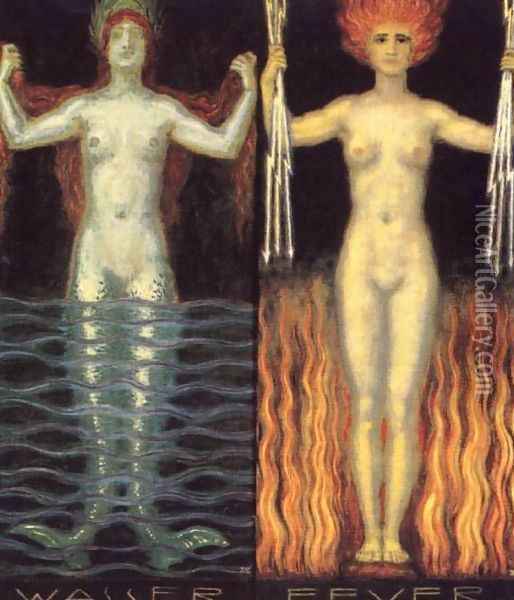 Water and Fire Oil Painting - Franz von Stuck