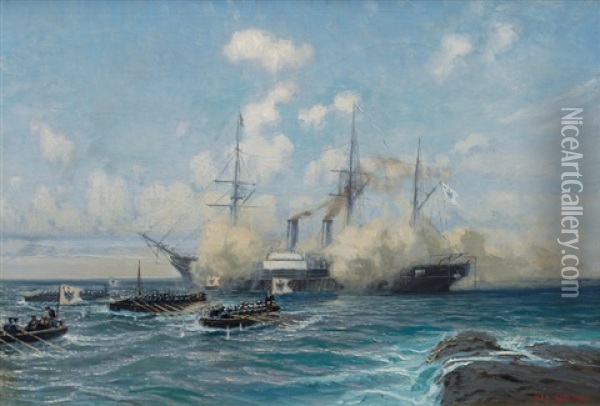 Steam Sailing Ship Of The Imperial Fleet Oil Painting - Alexander Kircher