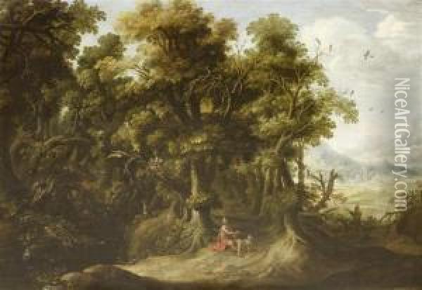 Forest Landscape With John The Baptist Oil Painting - Abraham Govaerts