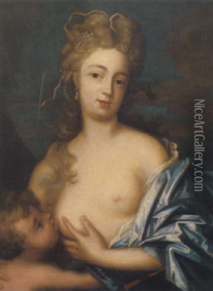 Portrait Einer Schonen, Die Einem Kind Die Brust Gibt Oil Painting - Pierre Mignard the Elder