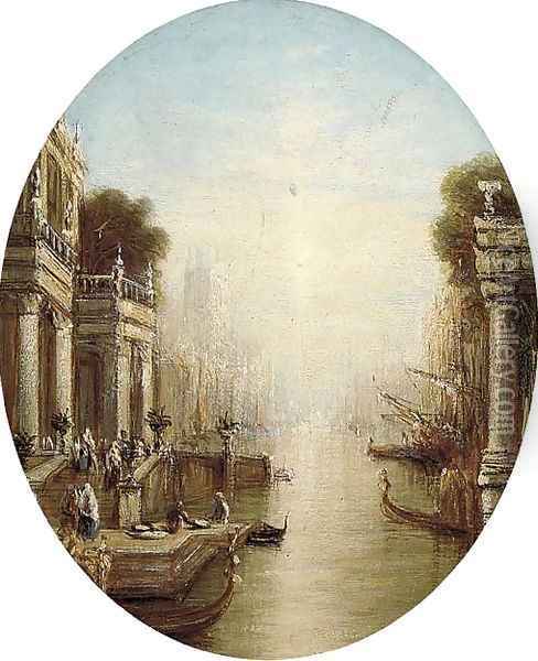 A capriccio of a Venetian backwater Oil Painting - Francis Moltino
