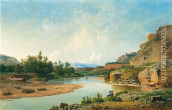 In Der Romischen Campagna Oil Painting - Ludwig Heinrich Theodor (Louis) Gurlitt
