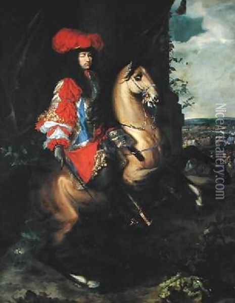 Equestrian Portrait of Louis XIV Oil Painting - Charles & Meulen, Adam van der Le Brun
