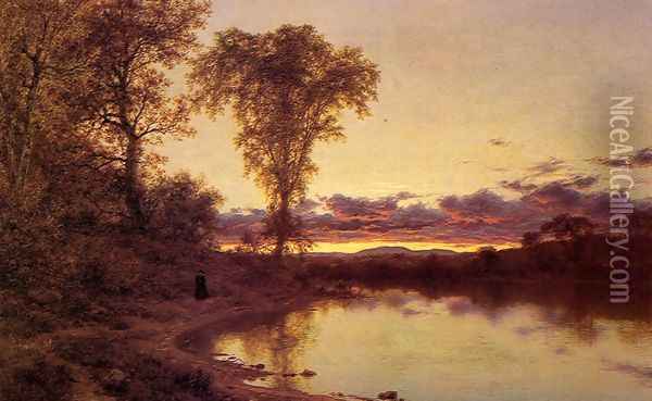 Twilight, a Stroll by the Shore Oil Painting - Jervis McEntee