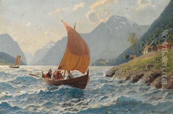 Mit Gutem Winde. Fjord An Der Westkuste Norwegens Oil Painting - Hans Dahl