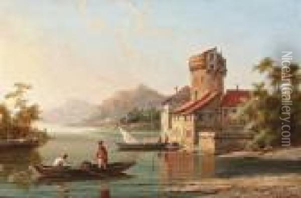 Vissers Boten Op Een Mediterraan Meer Oil Painting - William Raymond Dommersen