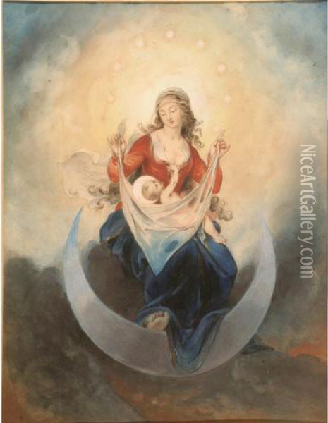 Vierge A L'enfant. Oil Painting - Theophile Evariste Fragonard
