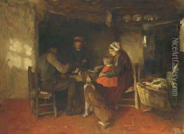 Familie aan de maaltijd a family meal Oil Painting - Albert Neuhuys