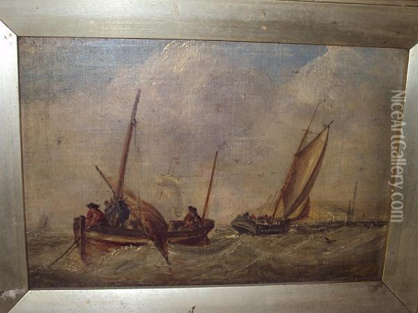Fishing Boats Off A Coast Oil Painting - William Joseph Caesar Julius Bond