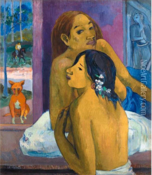 Deux Femmes Or La Chevelure Fleurie Oil Painting - Paul Gauguin