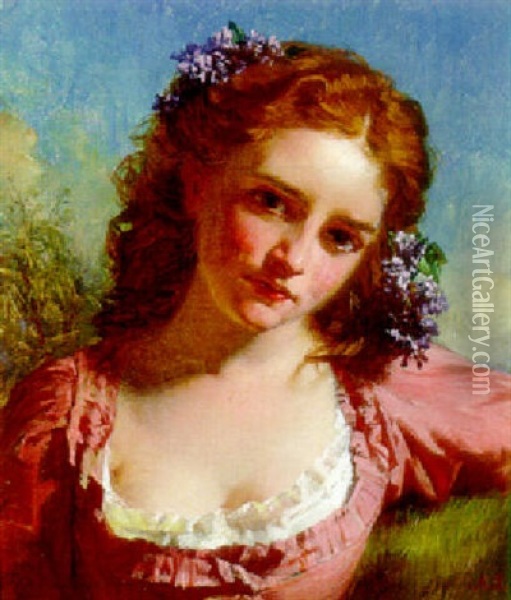 A Young Beauty With Lilac In Her Hair Oil Painting - Alexander Jamieson