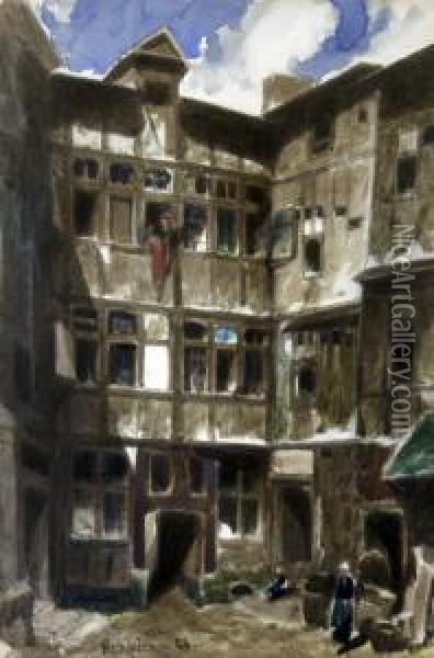Old Buildings Oil Painting - Louis Adolphe Hervier