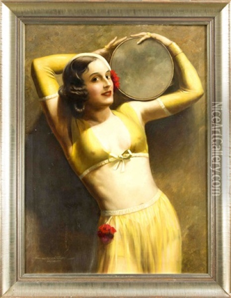 Posierende Tanzerin Mit Tambourin Oil Painting - Hans Hassenteufel