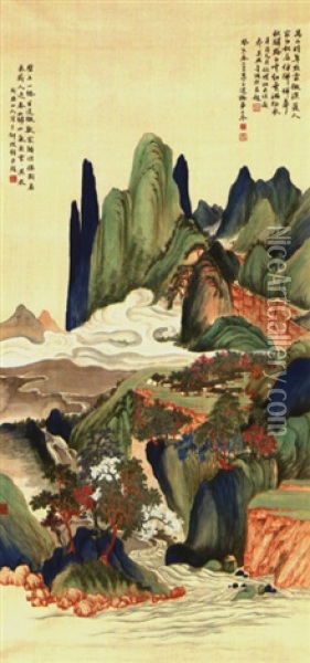 Green Landscape Oil Painting - Li Shangda