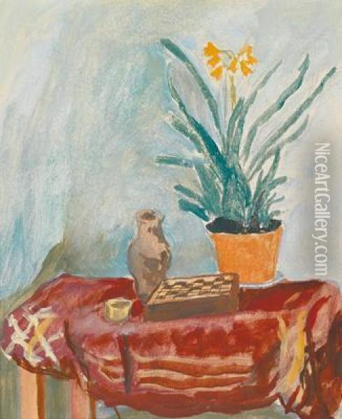 Auschwitz) Small Still Life With Chessboard Oil Painting - Robert Kohl