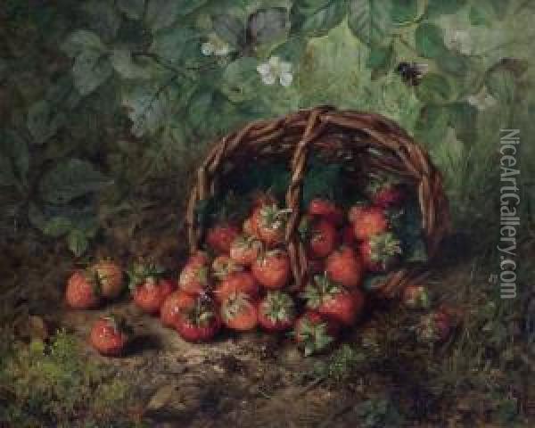 Wiesenstuck Mit Erdbeerkorb Und Hummel Oil Painting - Louis De Schryver