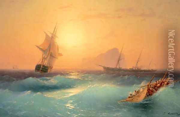 American Shipping off the Rock of Gibraltar Oil Painting - Ivan Konstantinovich Aivazovsky