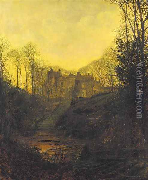 A Manor House in Autumn Oil Painting - John Atkinson Grimshaw