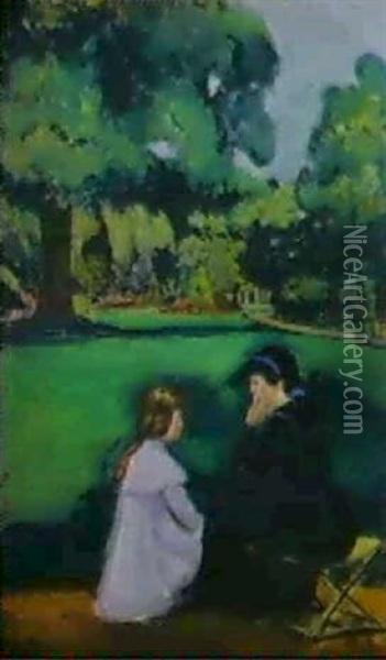 Mere Et Sa Fille Au Parc Oil Painting - Fernand Piet