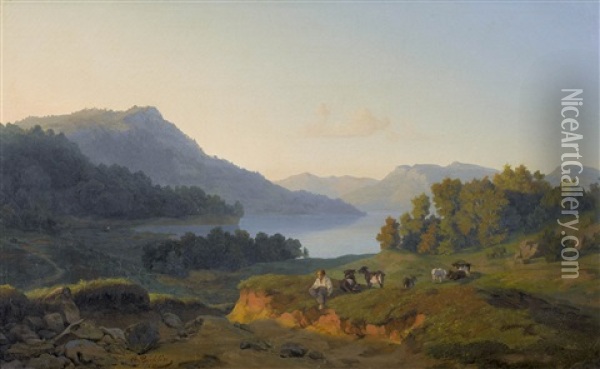 Gebirgssee Oil Painting - Arnold Boecklin