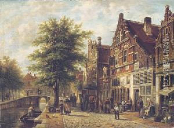 The Havendijk In The Dutch Village Of Enkhuizen Oil Painting - Johannes Franciscus Spohler