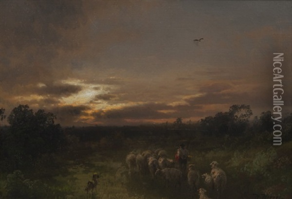 Florida Landscape With Shepherd And Dog Oil Painting - Hermann Herzog