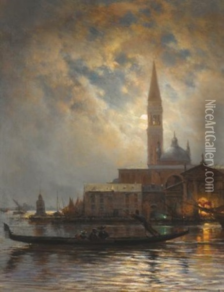 Venice By Moonlight Oil Painting - Aleksei Petrovich Bogolyubov