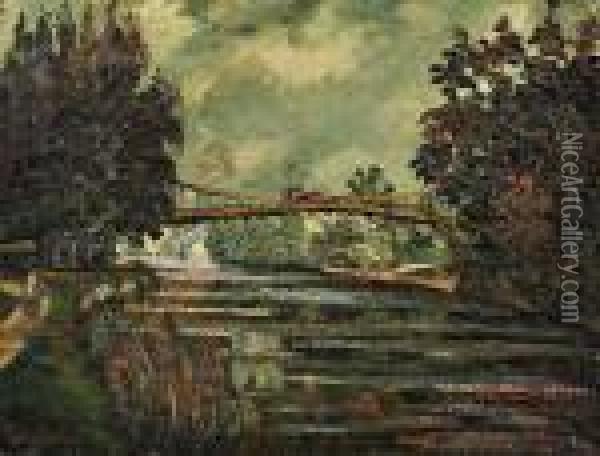 Le Pont Dans Un Jardin Public Oil Painting - Pierre Dumont