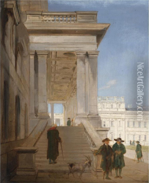 View Of The Courtyard At Greenwich Hospital Oil Painting - John Scarlett Davis