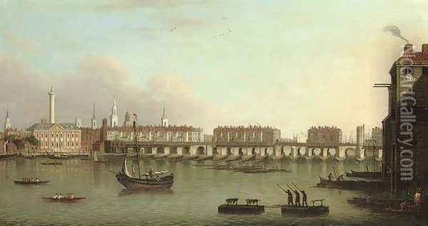 View of the City of London from the south bank of the Thames showing London Bridge Oil Painting - Samuel Scott