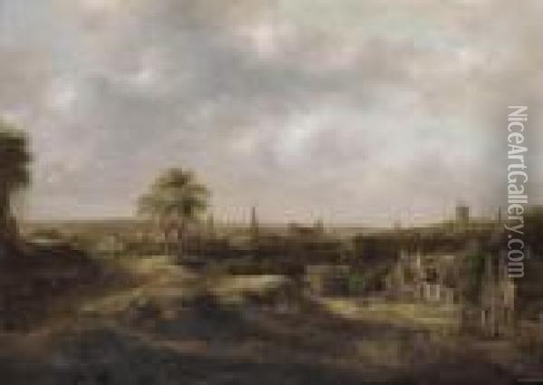 An Extensive Landscape With A Panoramic View Of A Town Oil Painting - Claes Molenaar (see Molenaer)